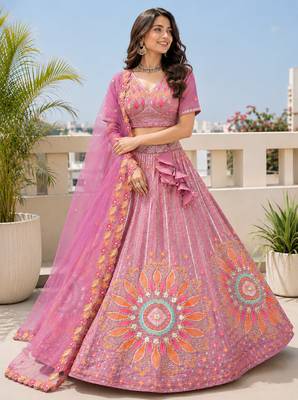 Wedding & Sangeet Wear Purple Crush Silk Lehenga with Embroidered Blouse 2
