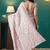 Peach elegant printed organza saree with blouse piece