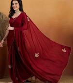 Maroon embroidered chiffon occasion wear saree with blouse piece