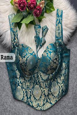 Rama zari woven jacquard silk designer readymade saree blouse for women wedding party wear 1