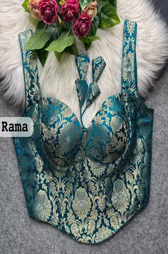 Rama zari woven jacquard silk designer readymade saree blouse for women wedding party wear