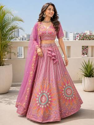 Wedding & Sangeet Wear Purple Crush Silk Lehenga with Embroidered Blouse 3