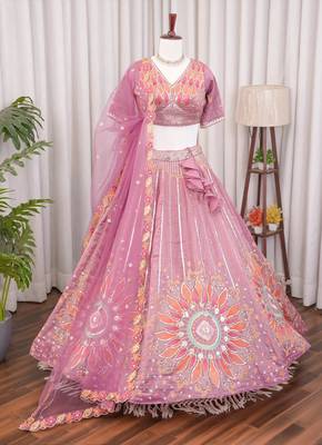 Wedding & Sangeet Wear Purple Crush Silk Lehenga with Embroidered Blouse 4