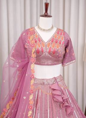 Wedding & Sangeet Wear Purple Crush Silk Lehenga with Embroidered Blouse 5