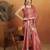 Pink plain satin designer saree with blouse piece