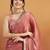 Pink plain satin designer saree with blouse piece