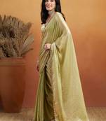 Green plain tissue festive wear saree with blouse piece