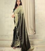 Green plain silk blend party wear saree with blouse piece