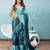 Blue plain silk blend party wear saree with blouse piece