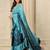 Blue plain silk blend party wear saree with blouse piece