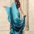 Blue plain silk blend party wear saree with blouse piece