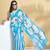 Blue printed blended cotton designer saree with blouse piece