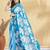 Blue printed blended cotton designer saree with blouse piece