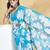 Blue printed blended cotton designer saree with blouse piece