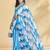 Blue printed blended cotton designer saree with blouse piece