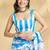 Blue printed blended cotton designer saree with blouse piece