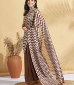 Brown printed blended cotton designer saree with blouse piece