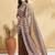 Brown printed blended cotton designer saree with blouse piece
