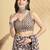 Brown printed blended cotton designer saree with blouse piece