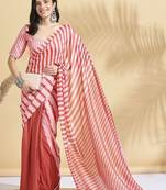 Pink printed blended cotton designer saree with blouse piece