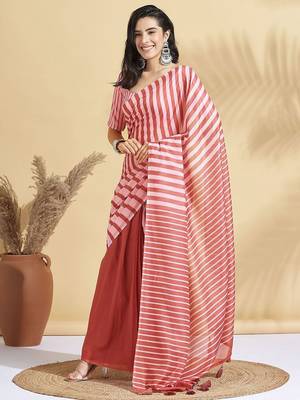 Pink printed blended cotton designer saree with blouse piece 2