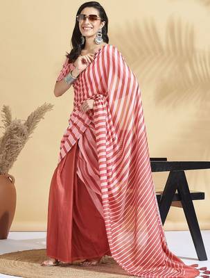 Pink printed blended cotton designer saree with blouse piece 4