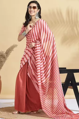 Pink printed blended cotton designer saree with blouse piece