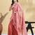 Pink printed blended cotton designer saree with blouse piece