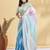 White printed blended cotton designer saree with blouse piece