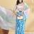 White printed blended cotton designer saree with blouse piece