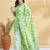 Green printed blended cotton designer saree with blouse piece