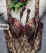 Wine zari woven jacquard silk designer readymade saree blouse for women wedding party wear