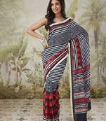 Red elegant printed polycotton saree with blouse piece