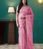 Pink elegant printed organza saree with blouse piece