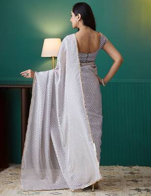Purple elegant printed organza saree with blouse piece 3