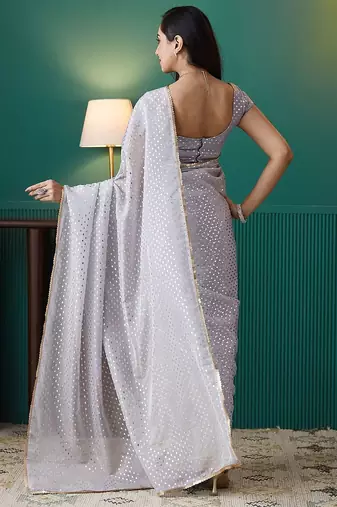 Purple elegant printed organza saree with blouse piece