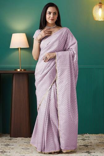 Pink elegant printed organza saree with blouse piece