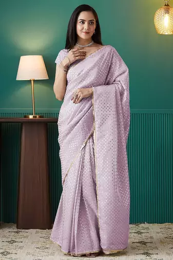 Pink elegant printed organza saree with blouse piece