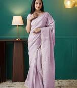 Pink elegant printed organza saree with blouse piece
