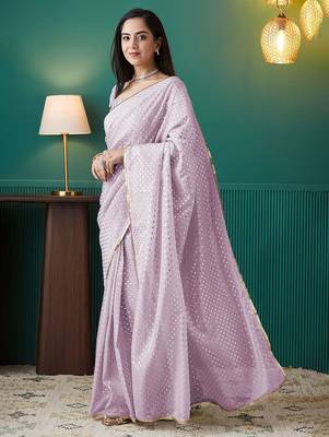 Pink elegant printed organza saree with blouse piece 2