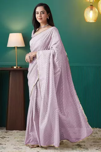 Pink elegant printed organza saree with blouse piece