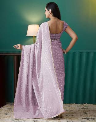 Pink elegant printed organza saree with blouse piece 3