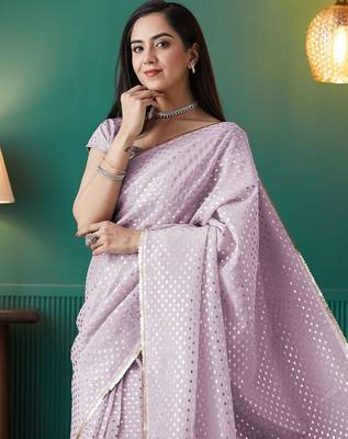 Pink elegant printed organza saree with blouse piece 5