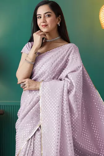 Pink elegant printed organza saree with blouse piece