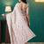 Peach elegant printed organza saree with blouse piece