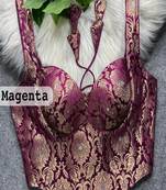 Magenta zari woven jacquard silk designer readymade saree blouse for women wedding party wear