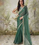 Green plain chiffon designer saree with blouse piece