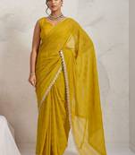 Yellow elegant printed georgette saree with blouse piece