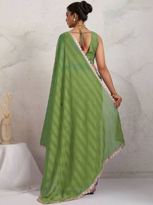 Green printed pure georgette casual saree with blouse piece 3