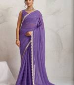 Purple elegant printed georgette saree with blouse piece